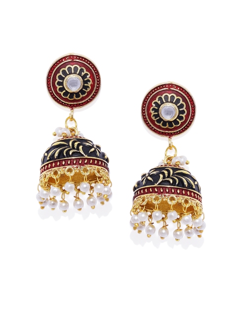

ASMITTA JEWELLERY Red & Gold-Plated Enamelled Dome Shaped Jhumkas