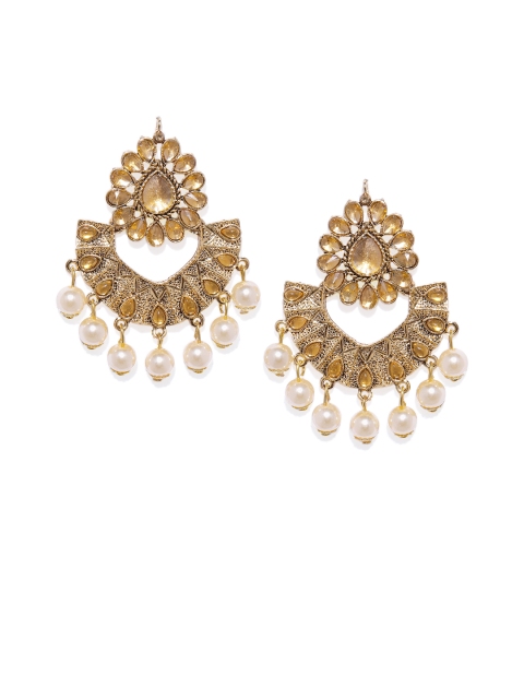 

ASMITTA JEWELLERY Gold-Plated Embellished Crescent Shaped Chandbalis