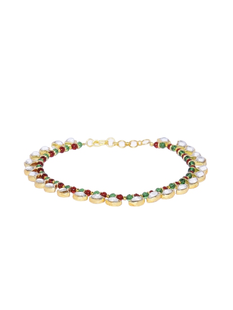 

ASMITTA JEWELLERY Gold-Plated & Green Enamelled Anklet