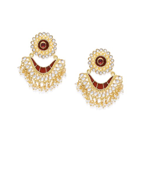 

ASMITTA JEWELLERY Gold-Plated & Maroon Crescent Shaped Chandbalis