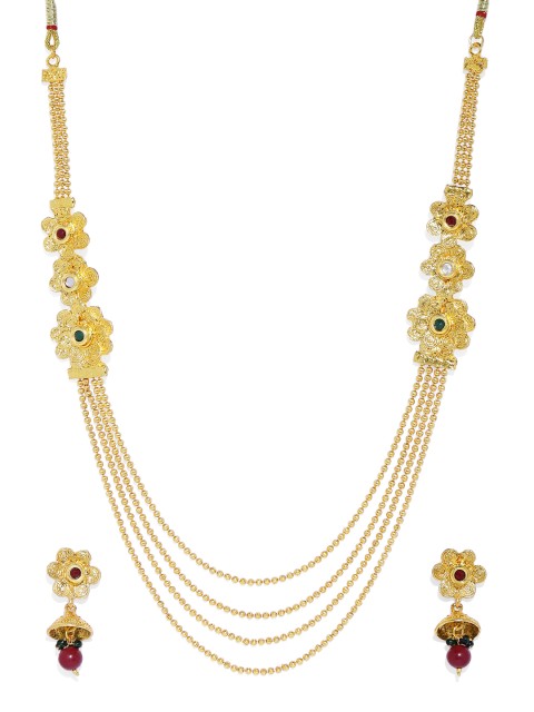 

ASMITTA JEWELLERY Gold-Plated & Red Stone Studded Layered Jewellery Set