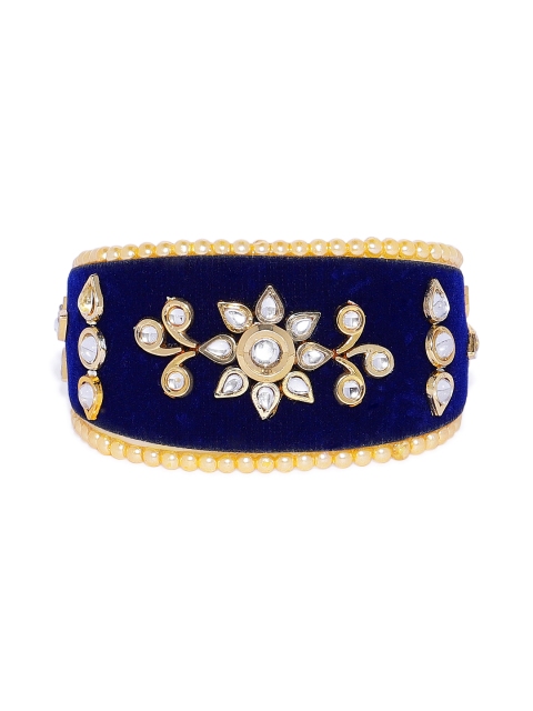 

ASMITTA JEWELLERY Navy Blue & Gold-Plated Kundan Enamelled Cuff-Style Bracelet