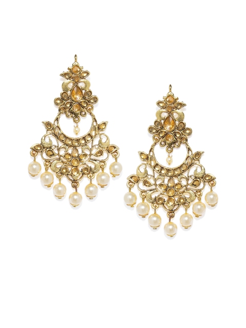 

ASMITTA JEWELLERY Gold-Plated & Pearl Studded Classic Drop Earrings