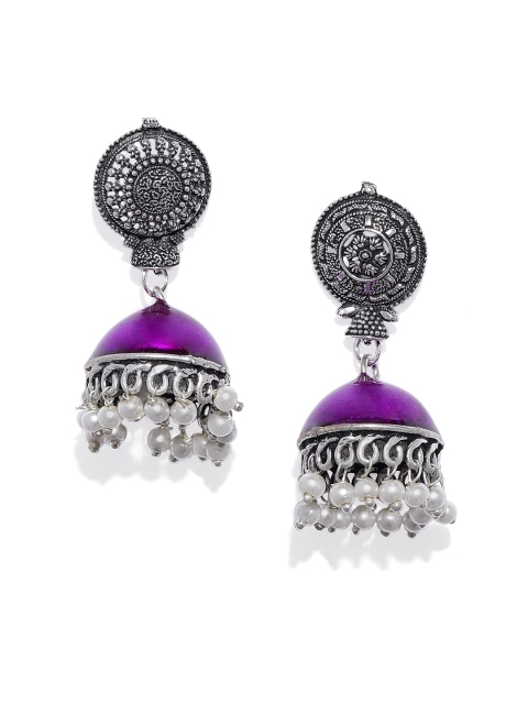 

ASMITTA JEWELLERY Silver-Plated & Purple Enamelled Dome Shaped Jhumkas, Gold