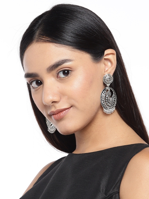 

ASMITTA JEWELLERY Silver-Plated Crescent Shaped Chandbalis