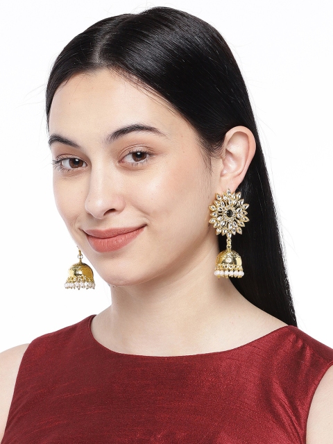 

ASMITTA JEWELLERY Gold-Plated & White Pearl Studded Dome Shaped Drop Earrings
