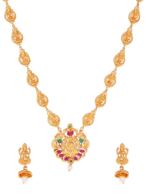 

ASMITTA JEWELLERY Gold-Plated & Green Temple Jewellery Set