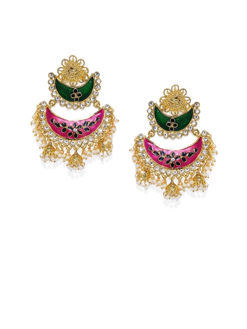 

ASMITTA JEWELLERY Gold-Plated & Pink Enamelled Classic Chandbalis