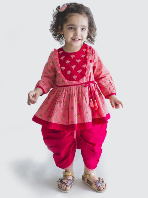 

Tiber Taber Girls Pink & Red Printed Kurta with Dhoti Pants