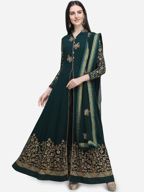 

Stylee LIFESTYLE Green & Gold-Coloured Poly Georgette Semi-Stitched Dress Material