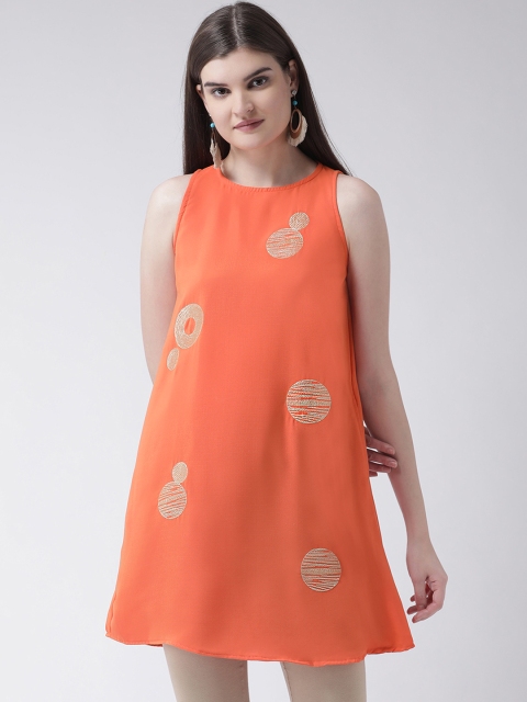 

Pinwheel Women Orange & Gold-Coloured Embroidered A-Line Tunic
