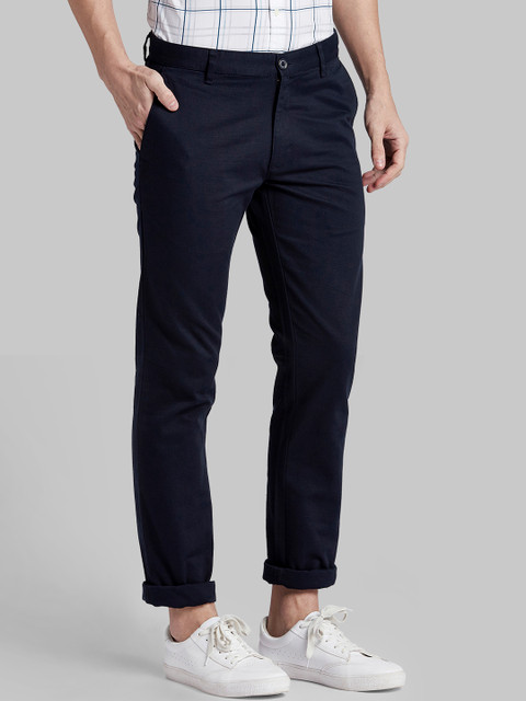 

Parx Men Navy Blue Regular Fit Self Design Regular Trousers
