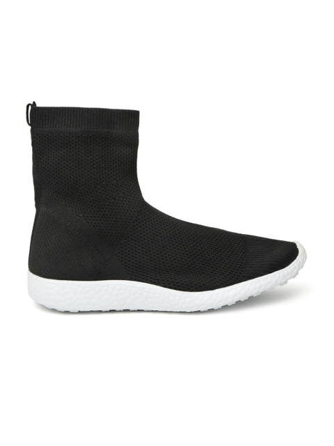 

ether Women Black Woven Design Mid-Top Slip-On Sneakers
