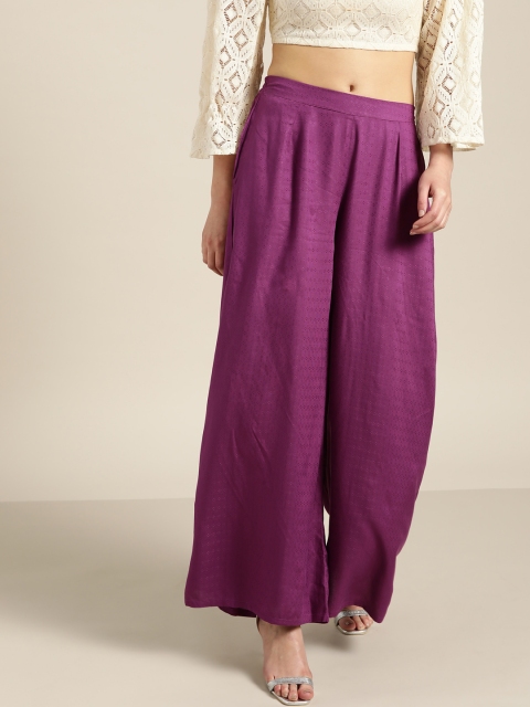 

Moda Rapido Women Purple Self Design Wide Leg Palazzos