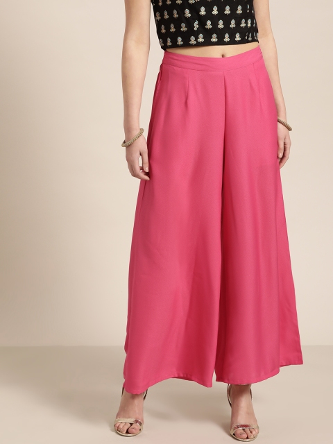 

Moda Rapido Women Fuchsia Pink Solid Wide Leg Palazzos