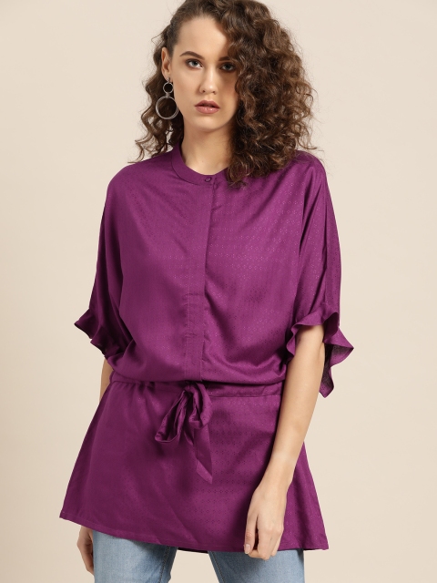 

Moda Rapido Women Purple Self Design Cinched Waist Top