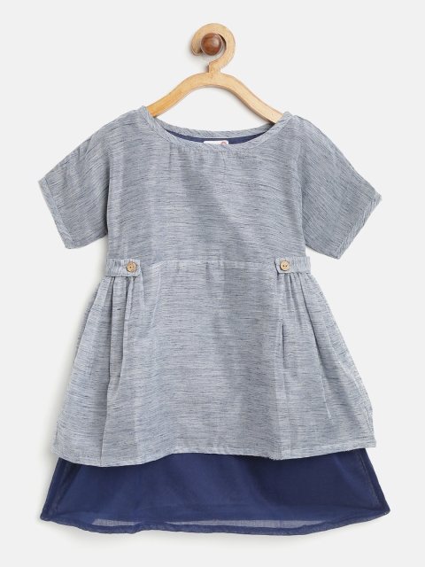 

BODHI RAI Girls Blue Solid Layered A-Line Dress with Speckled Effect