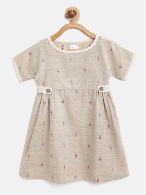 

BODHI RAI Girls Beige & Maroon Self Design Empire Dress