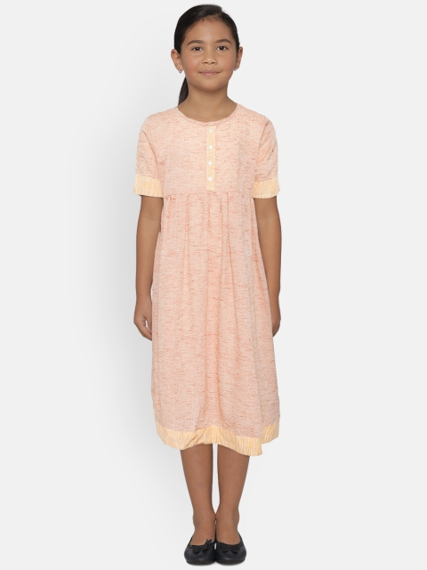 

BODHI RAI Girls Peach-Coloured Midi Empire Dress with Speckled Effect