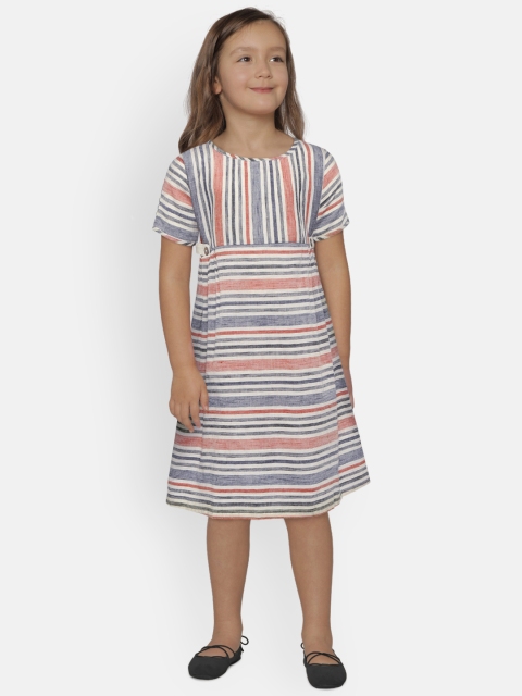 

BODHI RAI Girls Off-White & Rust Red Striped Empire Dress