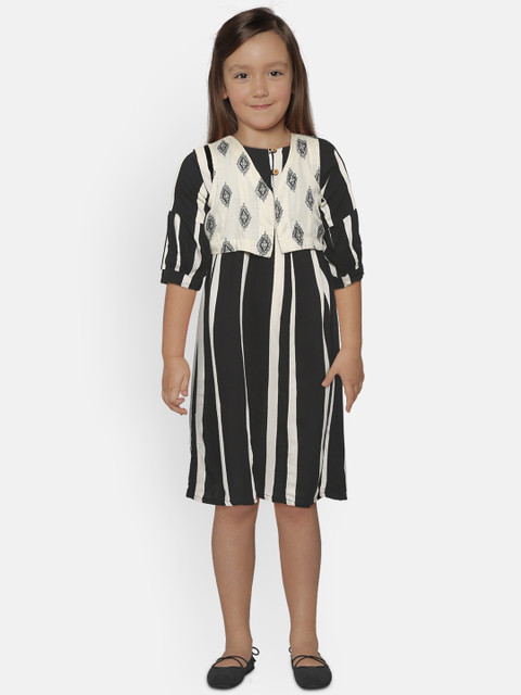 

BODHI RAI Girls Black & Off-White Striped A-Line Dress with Jacket