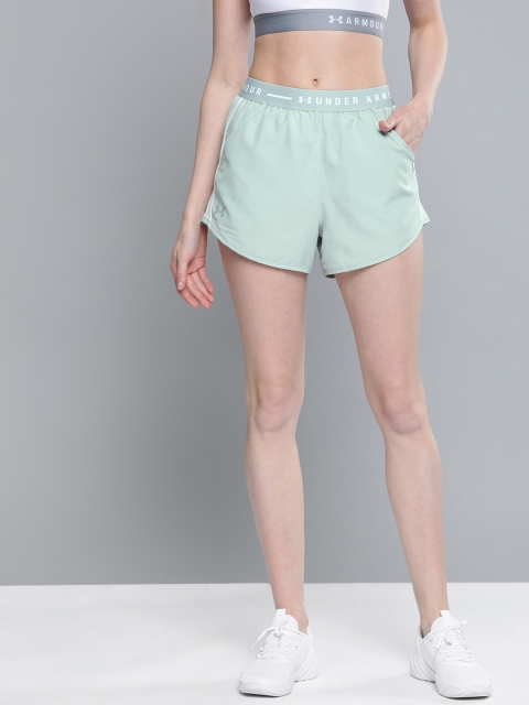 

Under Armour Women Green Fly By Exposed HeatGearSolid Sports Shorts