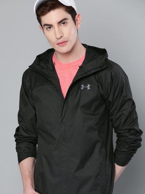 

UNDER ARMOUR Men Black Overlook Solid Windcheater and Water Resistant Hooded Jacket