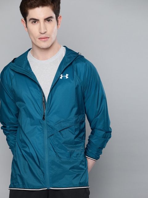 

UNDER ARMOUR Men Teal Blue Qualifier Storm Packable Solid Running Jacket