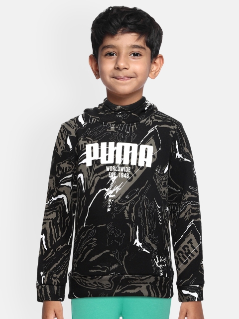

Puma Boys Black & White Printed Alpha Hooded Sweatshirt