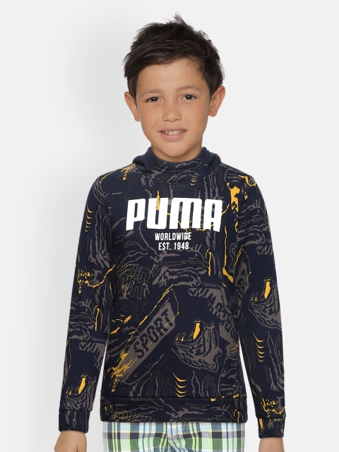 

Puma Boys Navy Blue Printed Alpha AOP Hooded Sweatshirt