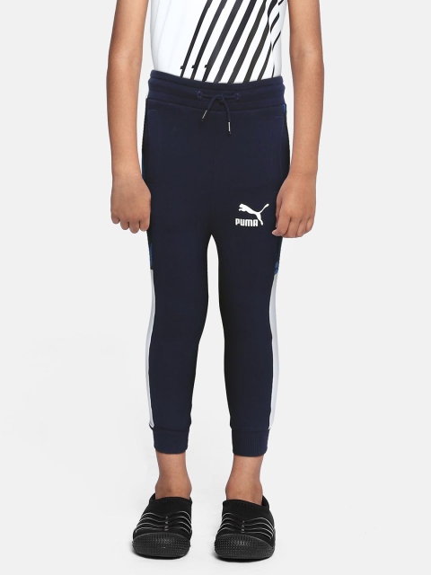 

Puma Boys Navy Blue & Black Classics T7 AOP TR Pure Cotton Colourblocked Joggers
