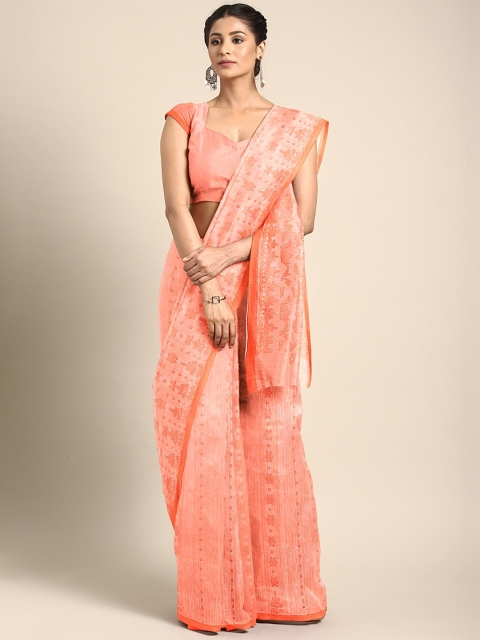 

Mitera Peach-Coloured Woven Design Jamdani Saree