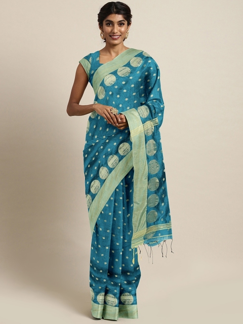 

Mitera Blue & Gold-Toned Handloom Woven Design Saree