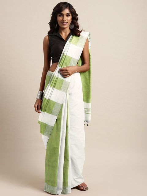 

Mitera Green & White Handloom Striped Saree