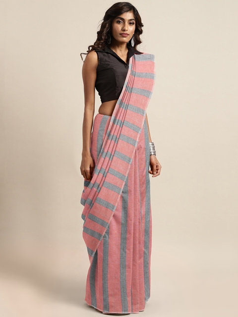 

Mitera Red & Charcoal Grey Handloom Striped Bengal Saree