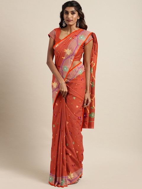 

Mitera Rust Red Woven Design Handloom Jamdani Saree