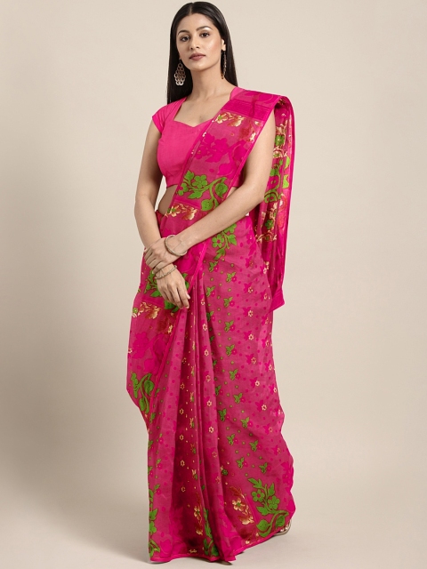 

Mitera Pink & Green Woven Design Jamdani Saree