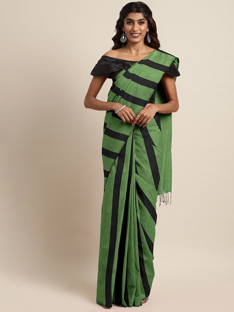 

Mitera Green & Black Striped Handloom Saree