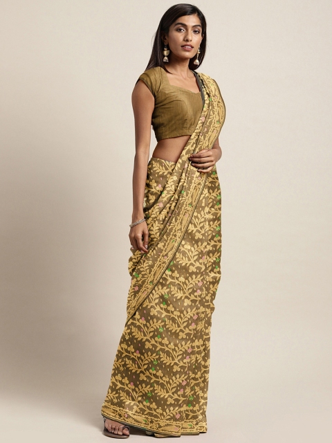 

Mitera Brown & Beige Handwoven Resham Work Woven Design Jamdani Saree