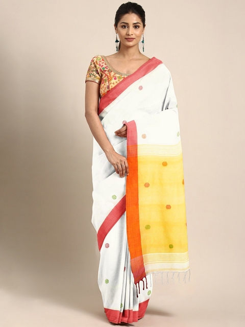 

Mitera White & Red Bengal Handloom Woven Design Saree