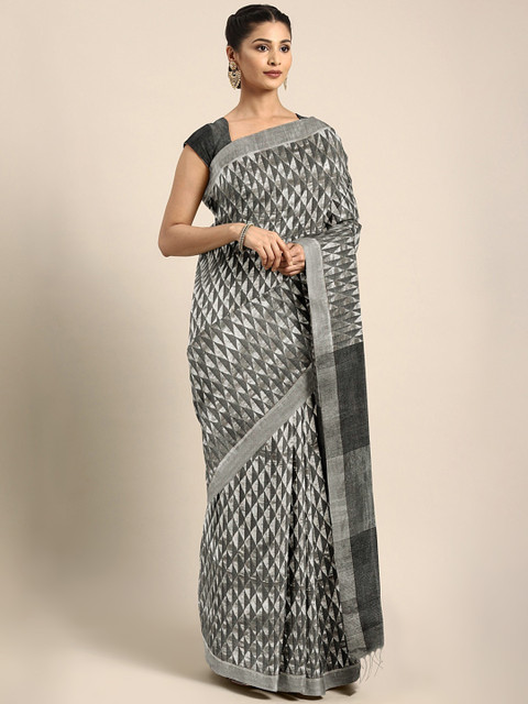 

Mitera Charcoal Grey & Silver Woven Design Matka Silk Saree