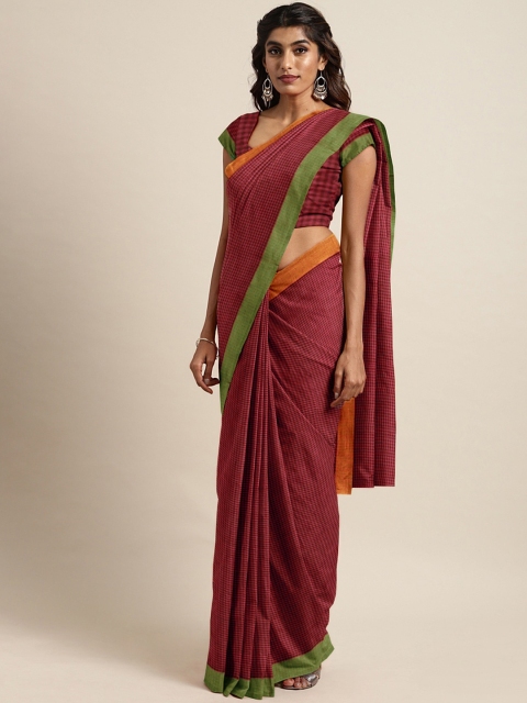 

Mitera Women Maroon & Black Checked Handwoven Dhaniakhali Saree