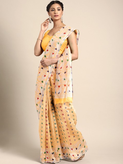 

Mitera Cream-Coloured Woven Design Handloom Jamdani Saree