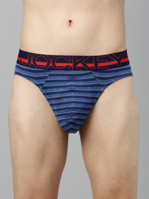 

Jockey Men Blue & Grey Striped Basic Briefs US17-0105-DSM12