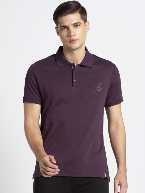 

Jockey Men Purple Solid Straight Fit Polo Collar T-shirt