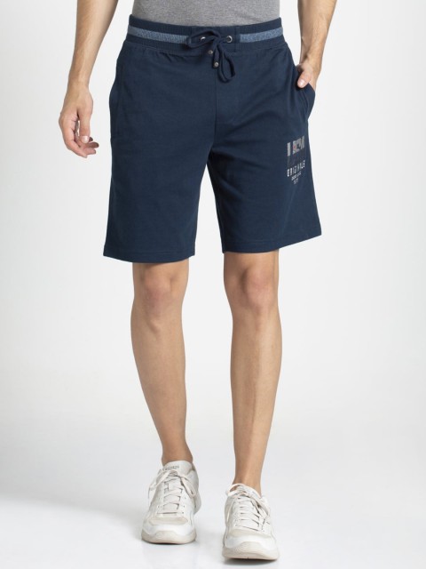 

Jockey Men Blue Solid Straight Fit Regular Shorts with Embroidery