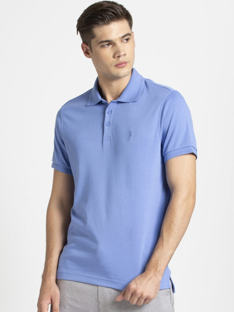 

Jockey Men Blue Solid Polo Collar Sports T-shirt