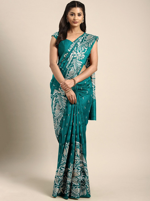 

Mitera Green Kantha-Work Saree