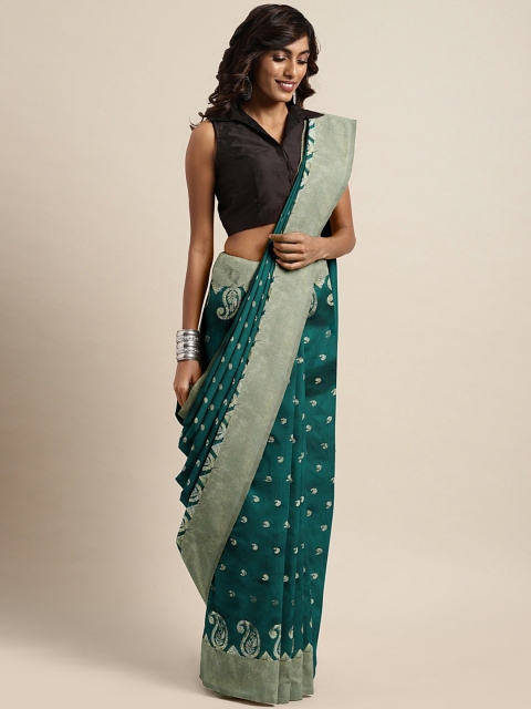 

Mitera Teal Green Paisley Woven Design Handloom Saree