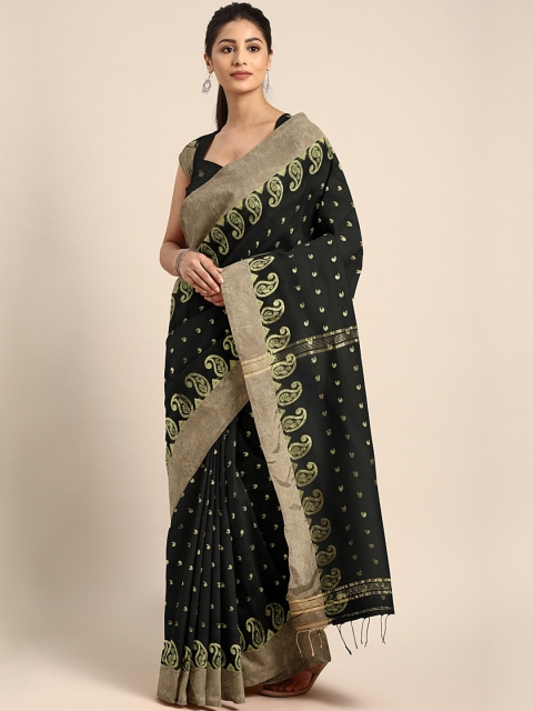 

Mitera Black & Golden Handloom Woven Design Saree